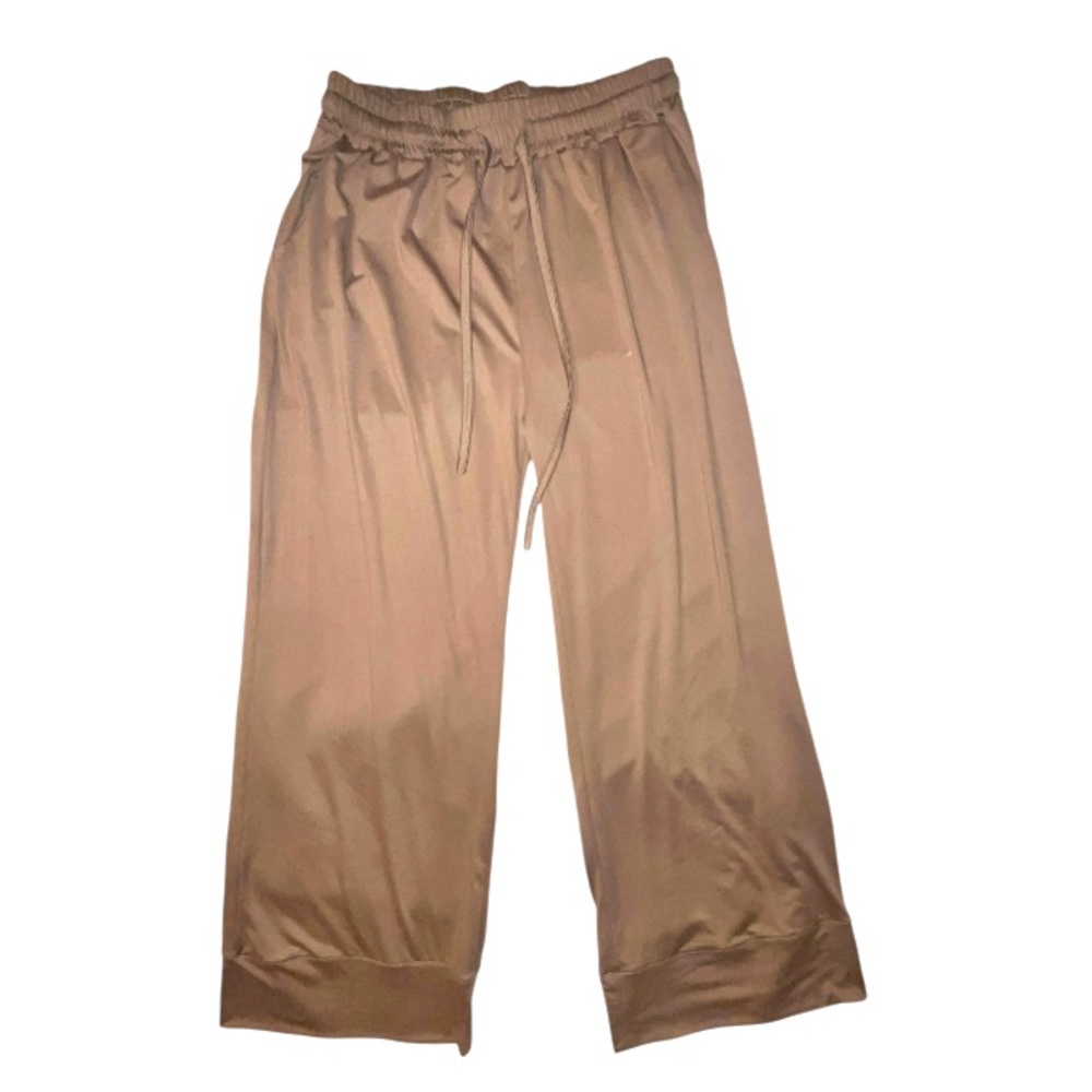 Tarse Tan Wide Pants Leg Elastic Waist Drawstring Flowy Size Medium
